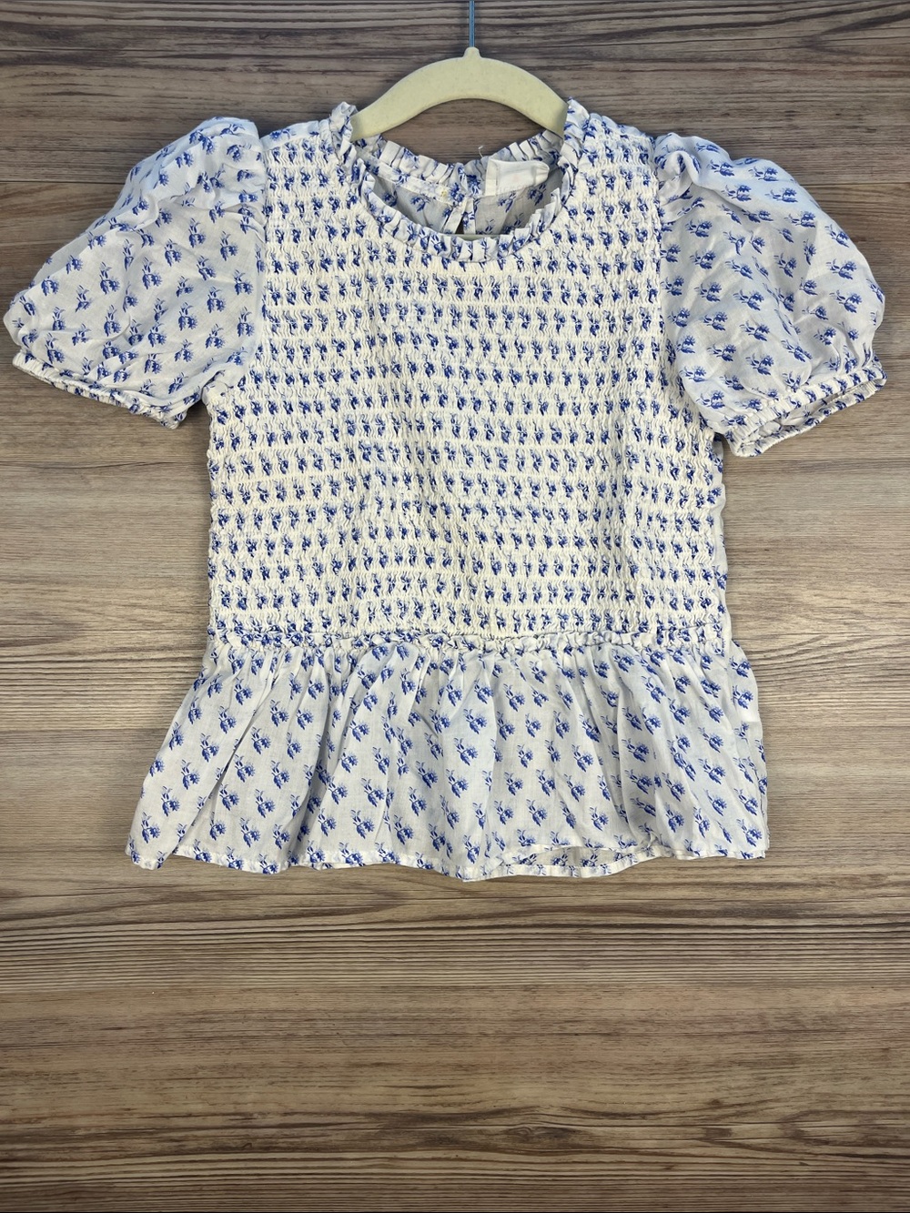 Girls Crewcuts 100% Cotton Smocked Floral Peplum Blouse Top Floral Print